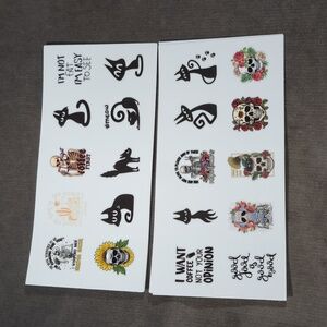 UV DTF Cup Wrap Rub On Transfer Stickers 2 x 10 Sheet Spooky Cats Skulls NEW